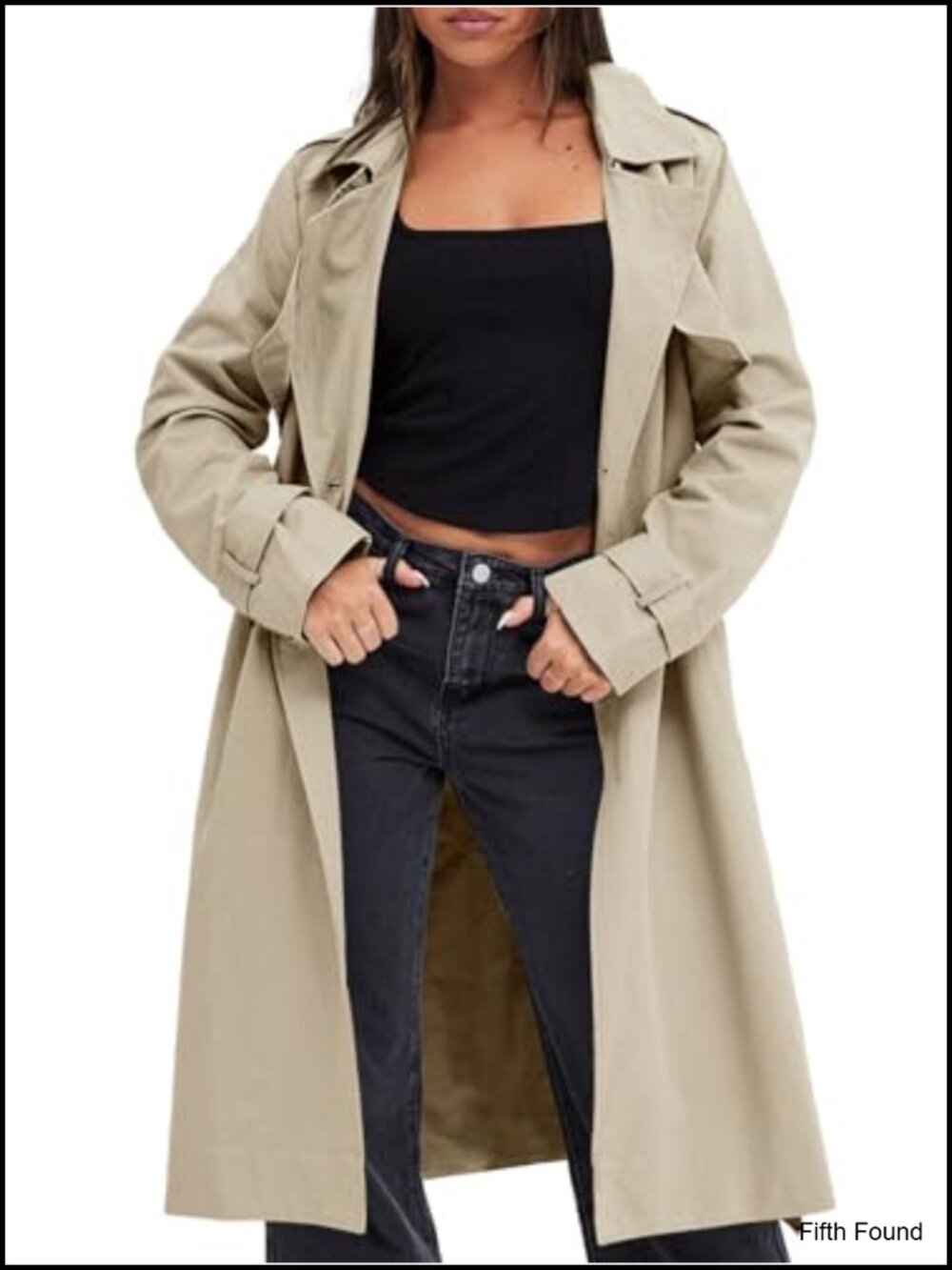 Womens Trench Coat 100 Polyester Double Breasted Belted Long Overcoat